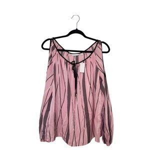 New York & Company Large Pink Black White Dots Cold Shoulder V Neck Blouse NWT